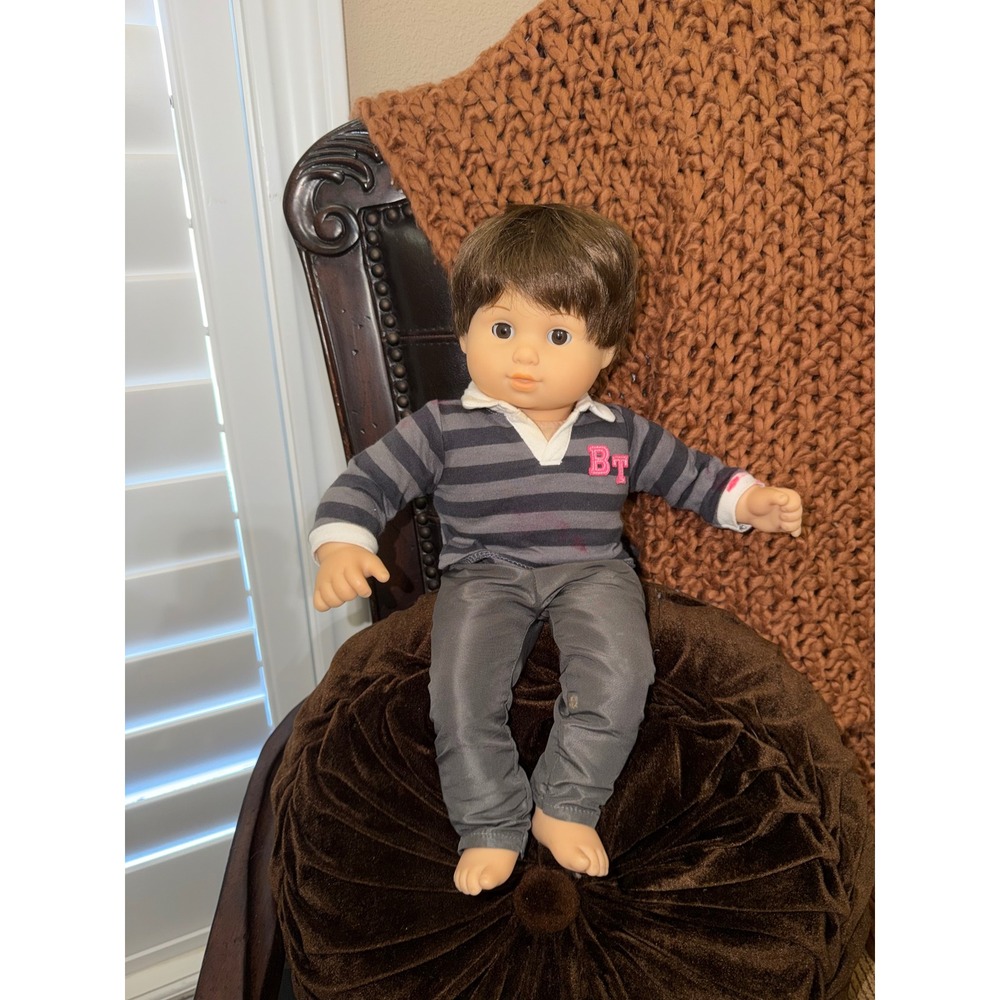 American Girl Bitty Twin Boy Doll Brown Hair Brown Eyes Striped Shirt Pants
